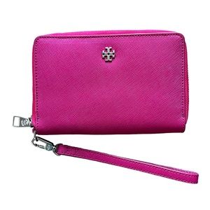 Tory Burch Robinson Zip Continental Wristlet Wallet, Hot Pink